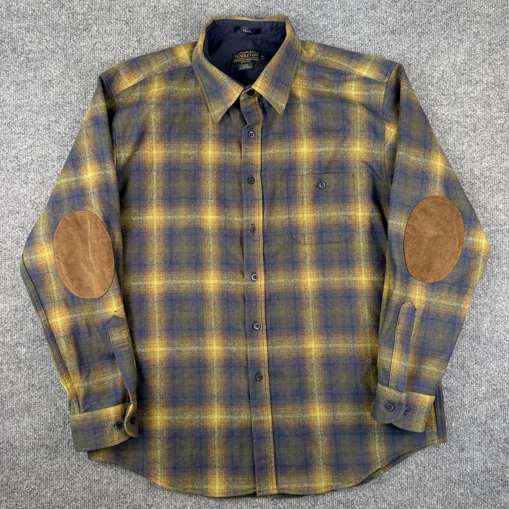 Pendleton Trail Shirt Mens XL Yellow Blue 1966 Archive Shadow Plaid Wool